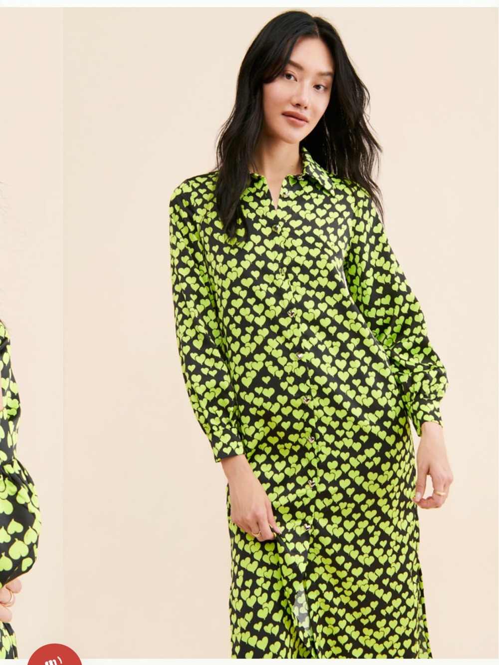 NWT CRAS Lulucras Heartbeats Neon Green Heart-Print Midi Dress